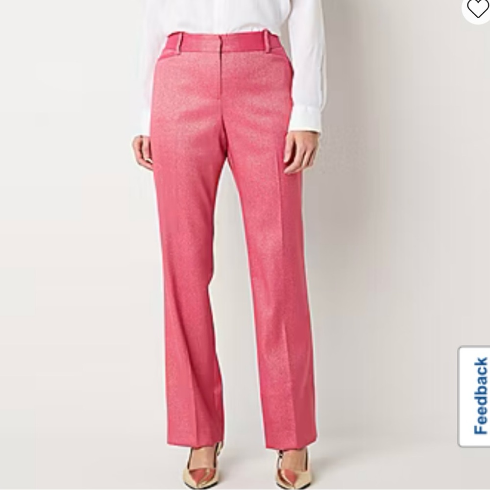 NWT Liz Claiborne Vibrant Pink Gold Metallic Shimmer Trouser Pants Size 16Petite